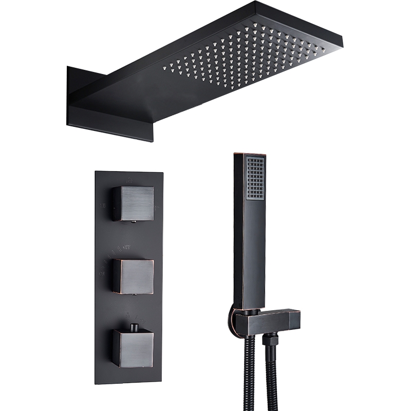 Rio 3-Way Thermostatic Dark Oil Rubbed Bronze Rain Waterfall Shower Set